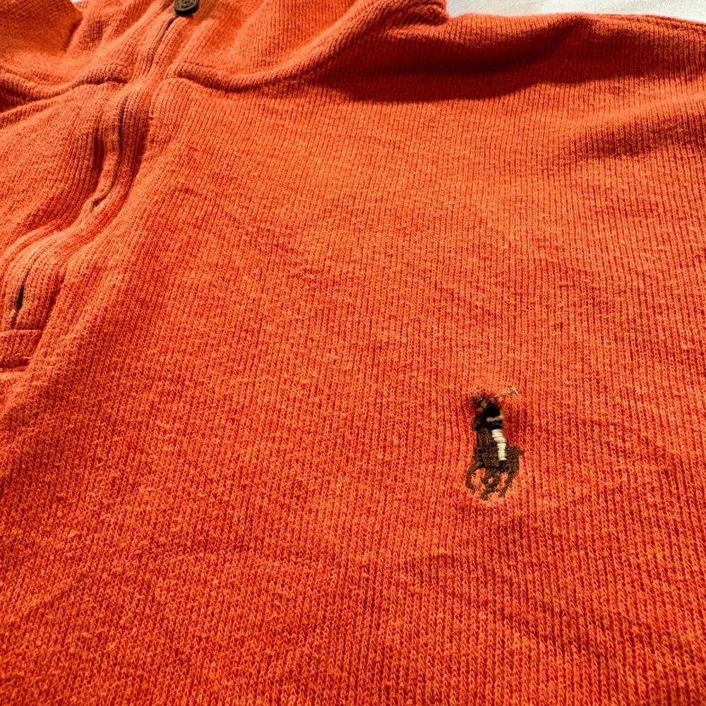 Polo Ralph Lauren‎ Quarter Zip Pullover Mens L Orange Estate Rib Cotton Sweater